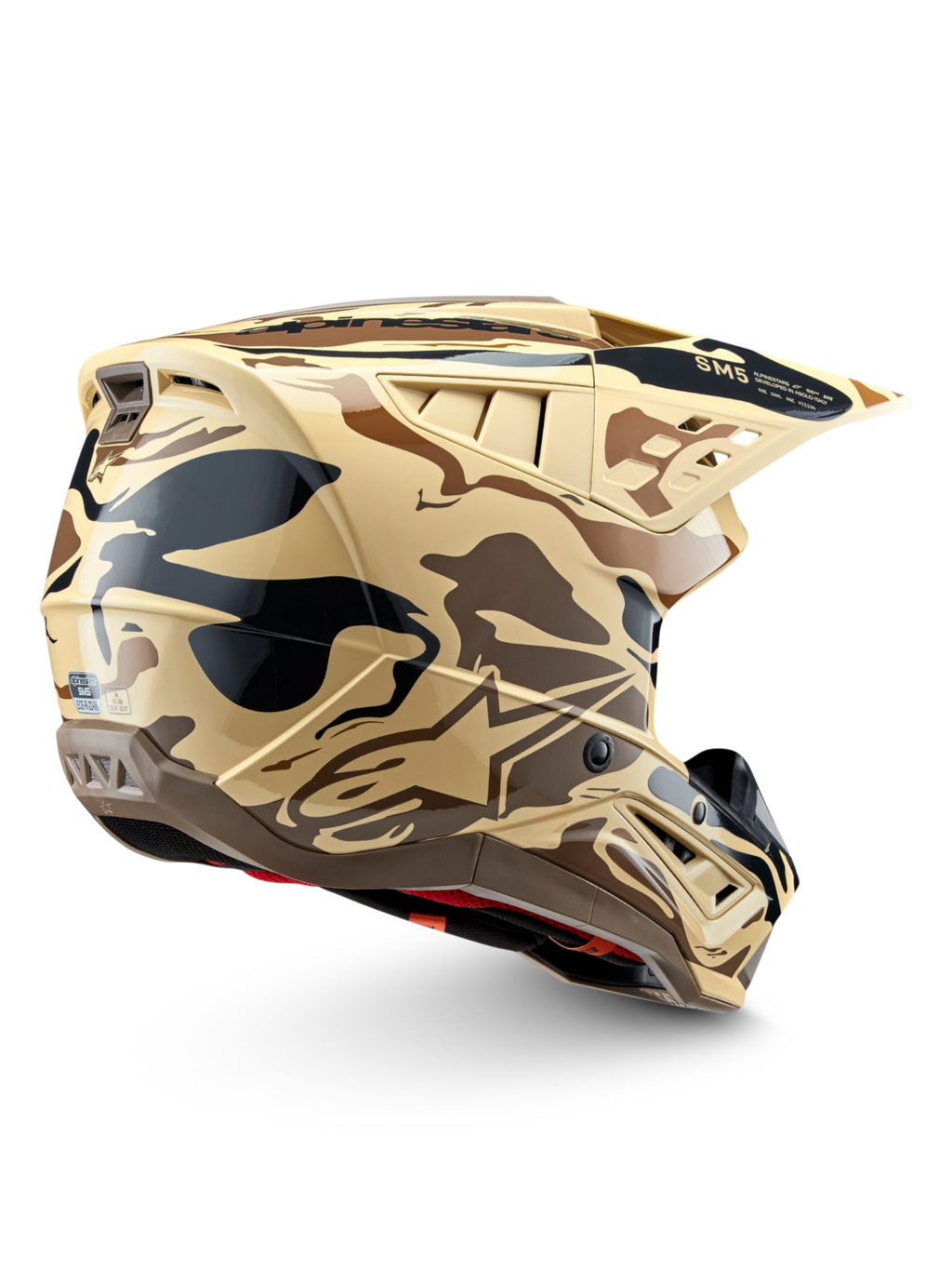 Alpinestars casco S-M5 Mineral ECE 22.06, casco da motocross marrone e beige con grafica camouflage, certificato ECE 22.06