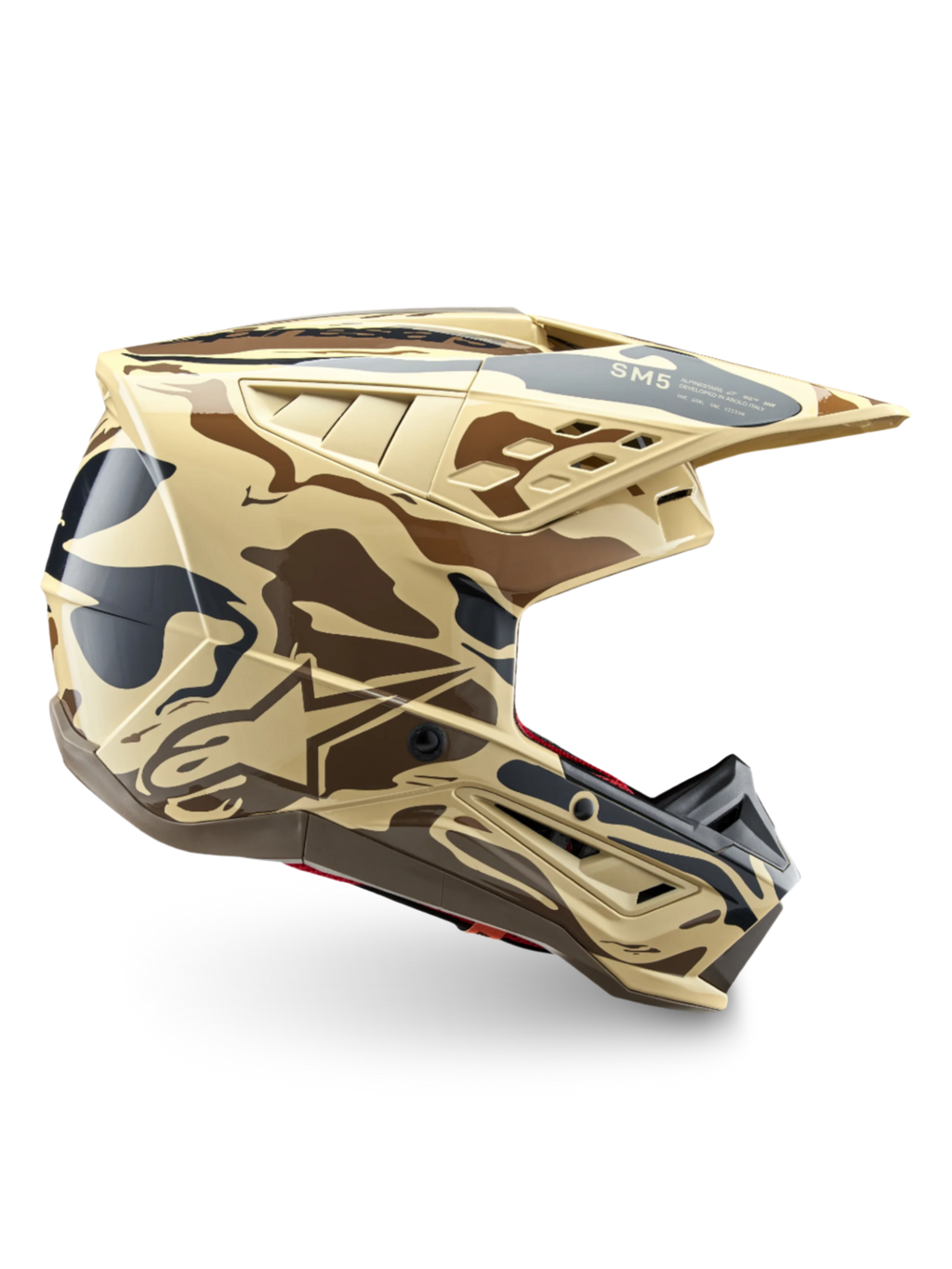 Alpinestars Casco S-M5 Mineral ECE 22.06, casco motocross fuoristrada, camouflage marrone e beige, certificato ECE 22.06