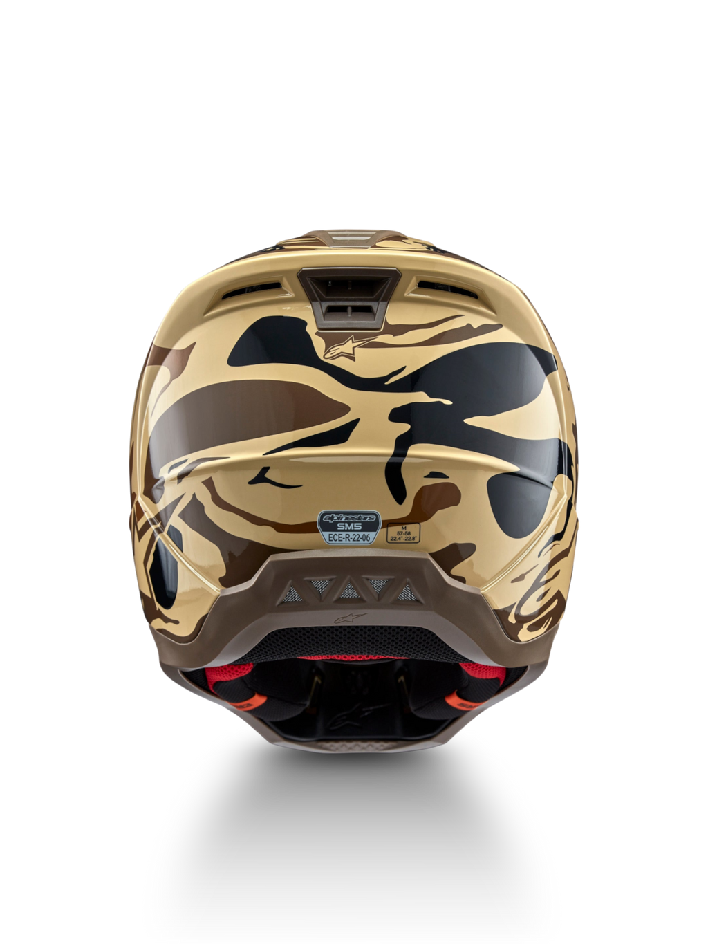 Alpinestars Casco S-M5 Mineral, casco da motocross off-road, vista posteriore, marrone e nero mimetico opaco, certificato ECE 22.06