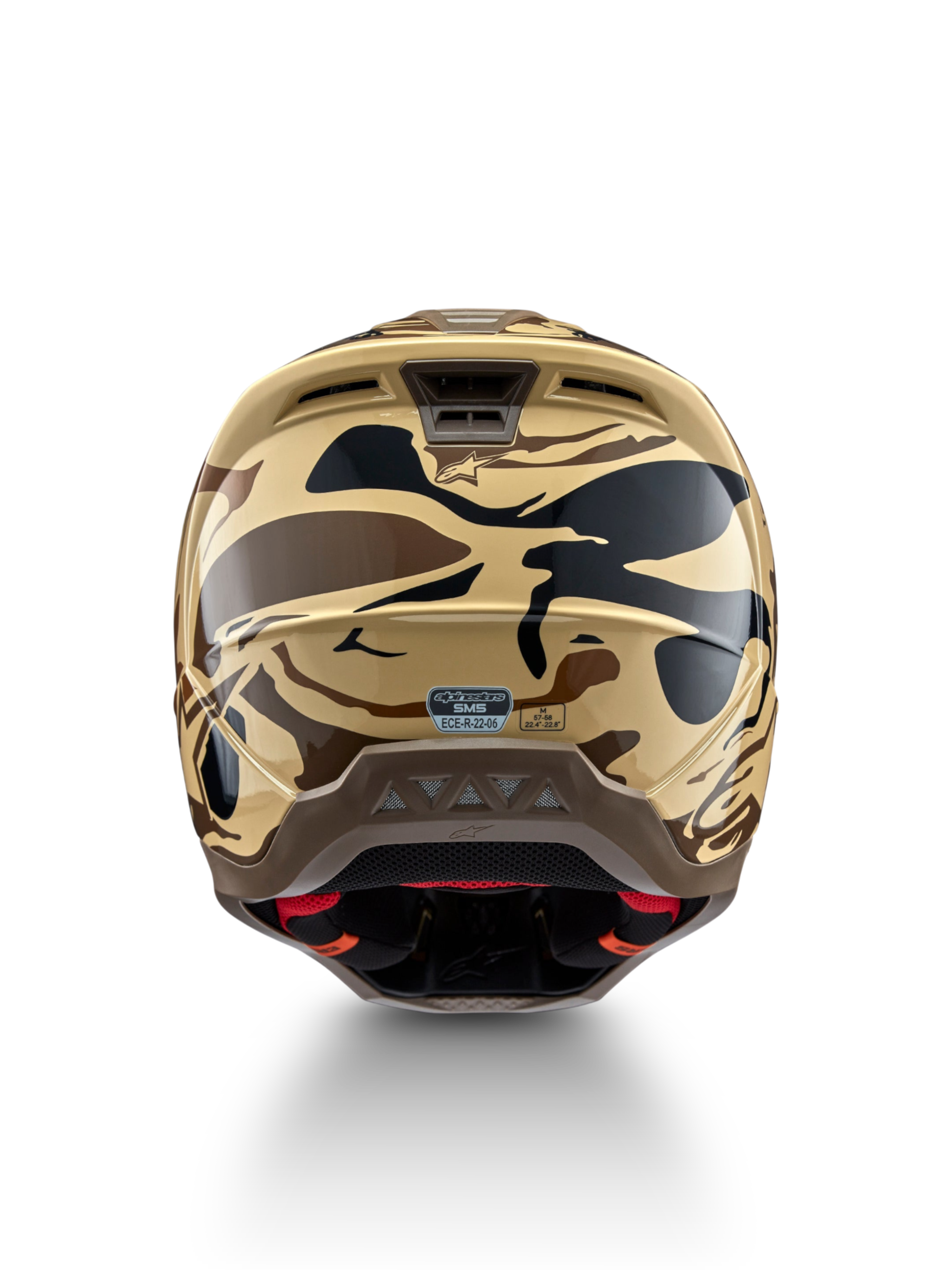 Alpinestars Casco S-M5 Mineral, casco da motocross off-road, vista posteriore, marrone e nero mimetico opaco, certificato ECE 22.06