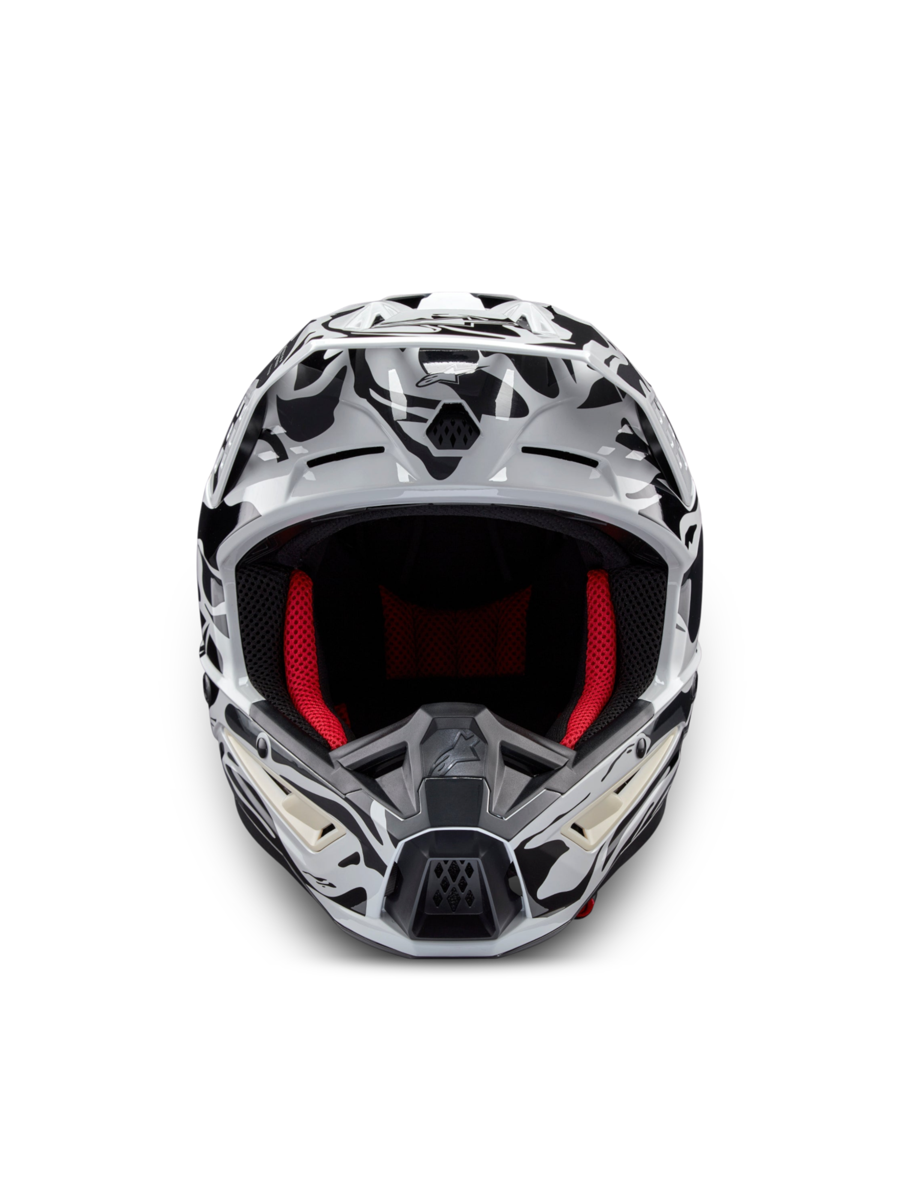 Alpinestars Casco S-M5 Mineral ECE 22.06, casco da motocross grigio e nero con interno rosso