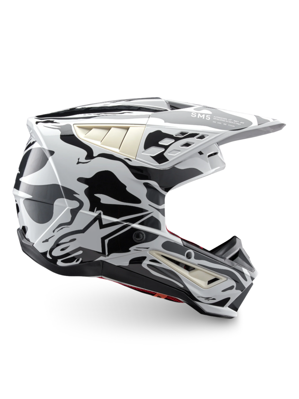 Alpinestars Casco S-M5 Mineral, casco da motocross grigio freddo e grigio scuro, grafica camouflage, certificato ECE 22.06