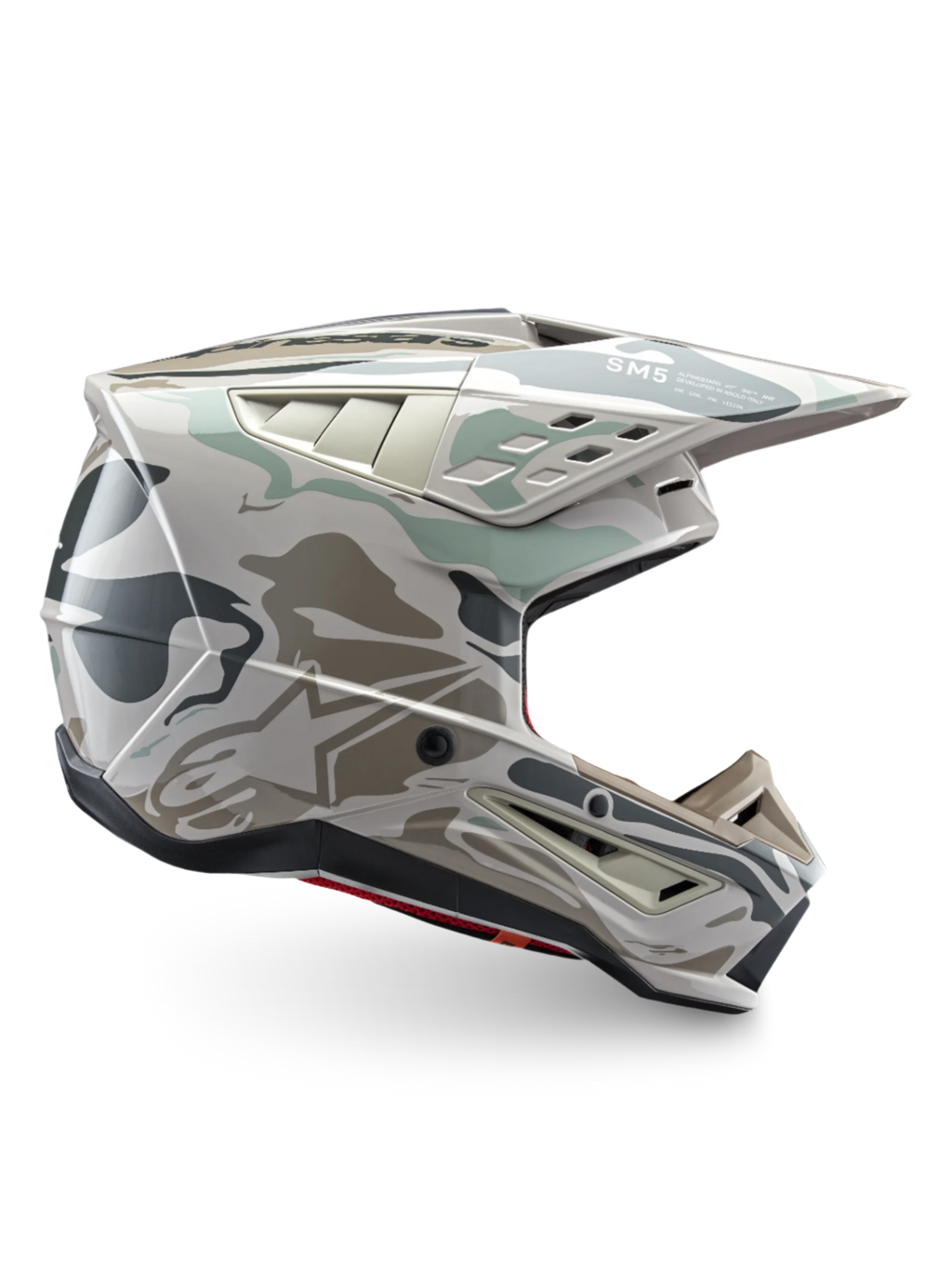 Alpinestars Casco S-M5 Mineral, casco da motocross e off-road, grigio caldo e verde celeste, certificato ECE 22.06