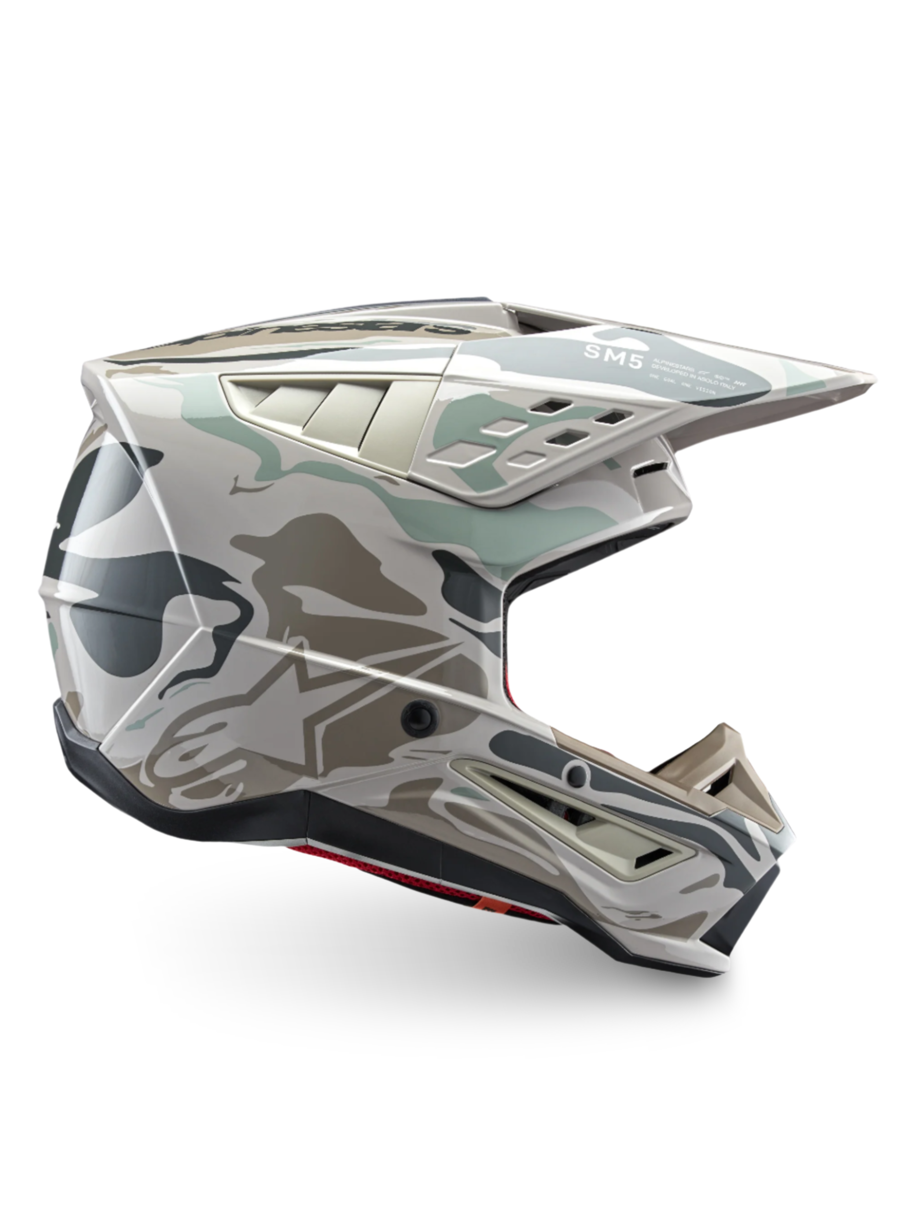 Alpinestars Casco S-M5 Mineral, casco da motocross e off-road, grigio caldo e verde celeste, certificato ECE 22.06