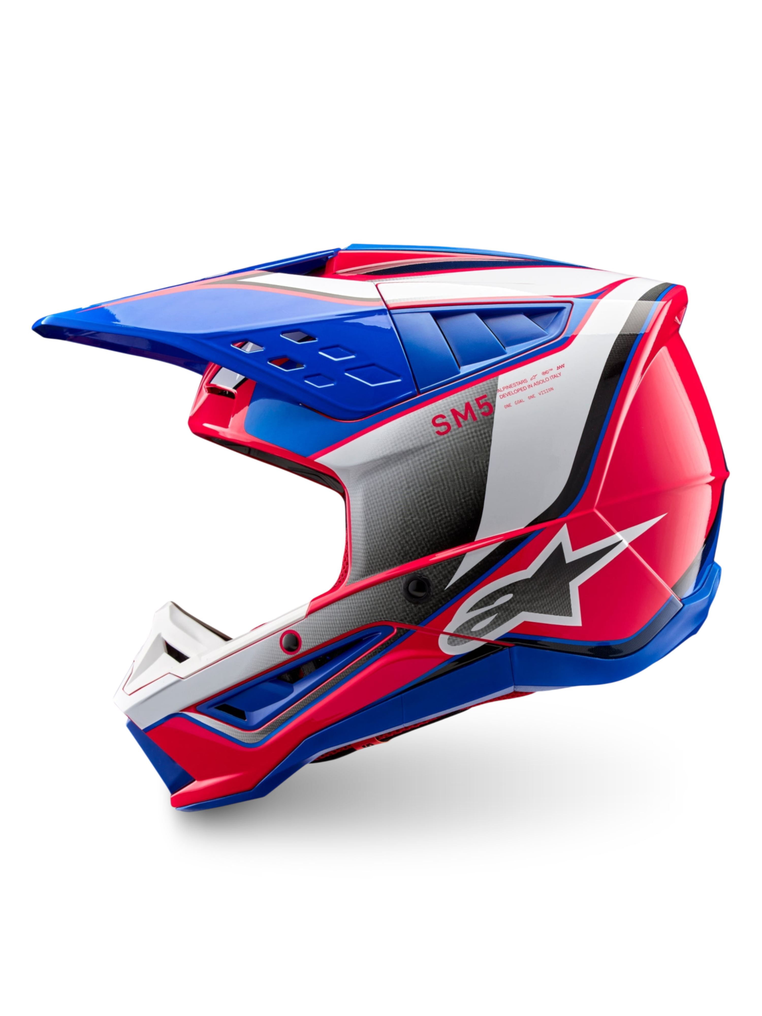 Alpinestars Casco S-M5 Sail ECE 22.06, casco da motocross off-road, blu, rosa e bianco lucido, ventilazione avanzata