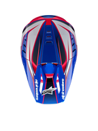 Alpinestars Casco S-M5 Sail ECE 22.06, casco da motocross per off-road, blu smalto, bianco e rosa diva, vista dall'alto con calotta aerodinamica e certificazione ECE 22.06