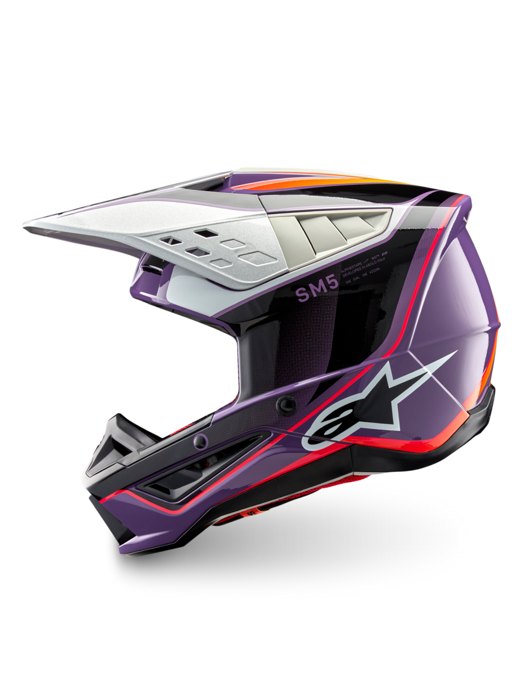 Alpinestars casco S-M5 Sail, casco da motocross racing, viola e nero, termoplastico resistente agli impatti, certificato ECE 22.06.