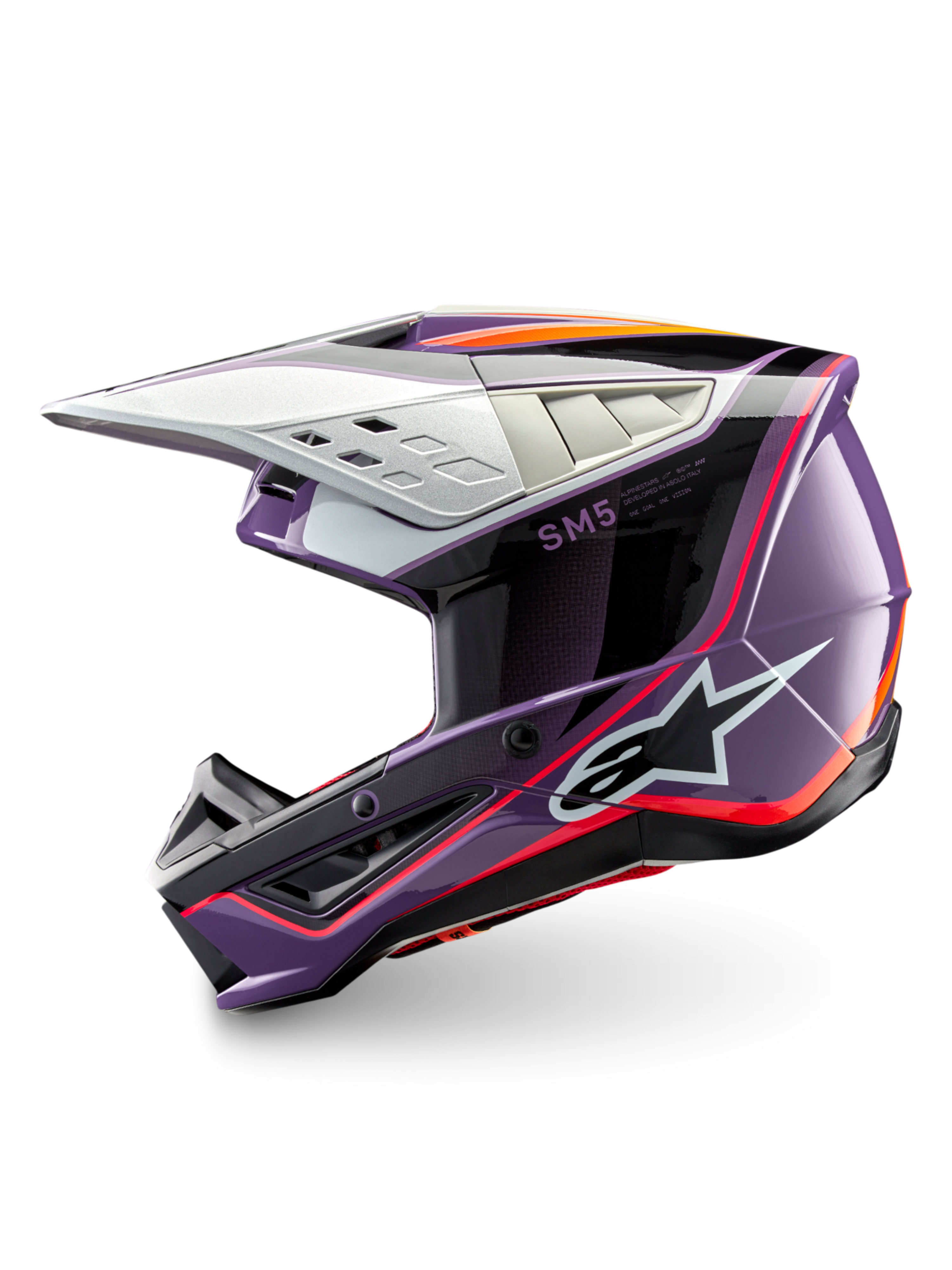 Alpinestars casco S-M5 Sail, casco da motocross racing, viola e nero, termoplastico resistente agli impatti, certificato ECE 22.06.