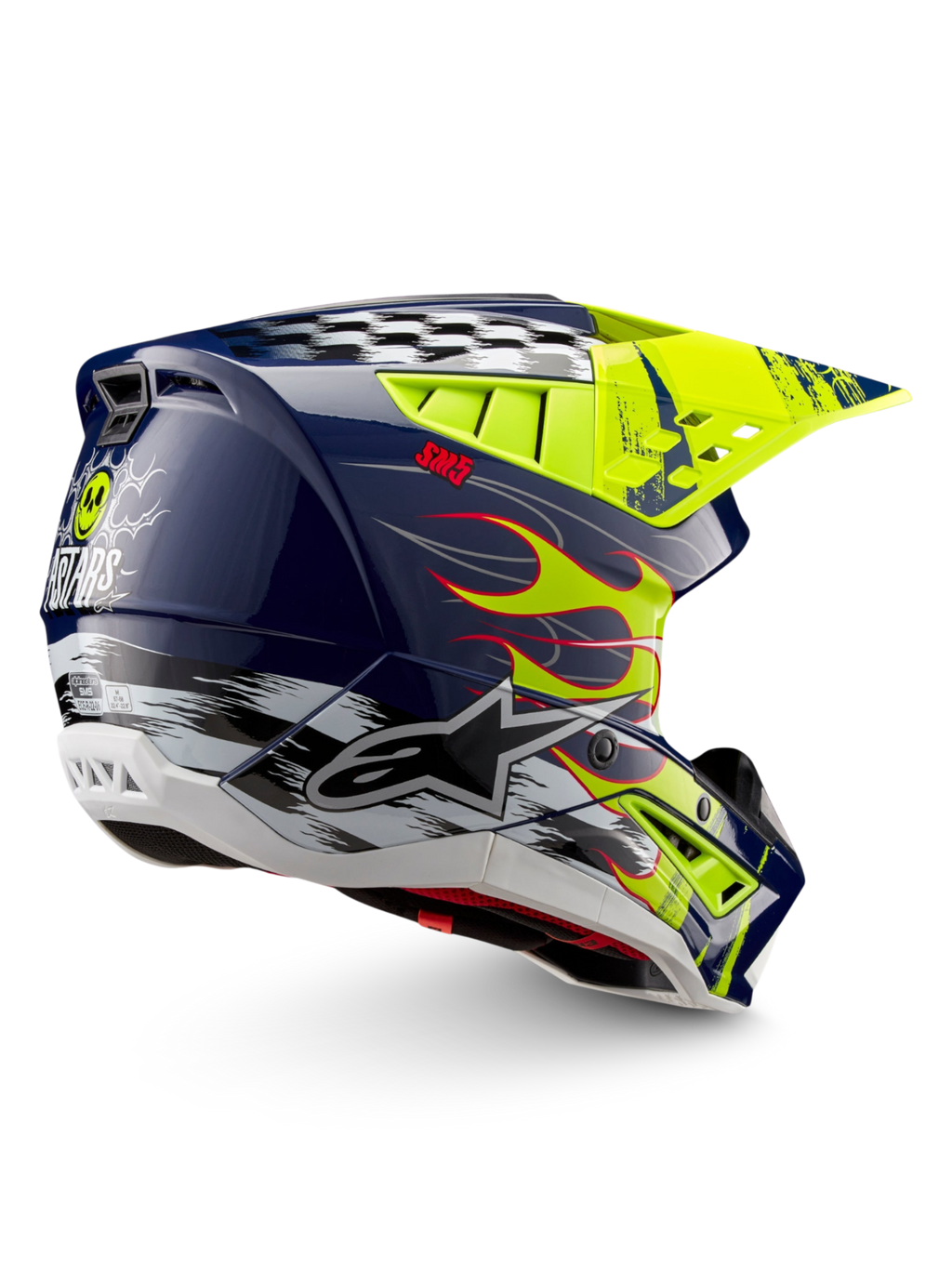 Alpinestars casco S-M5 Rash ECE 22.06, casco da motocross off-road, notte marina e giallo fluo lucido, certificato ECE 22.06.