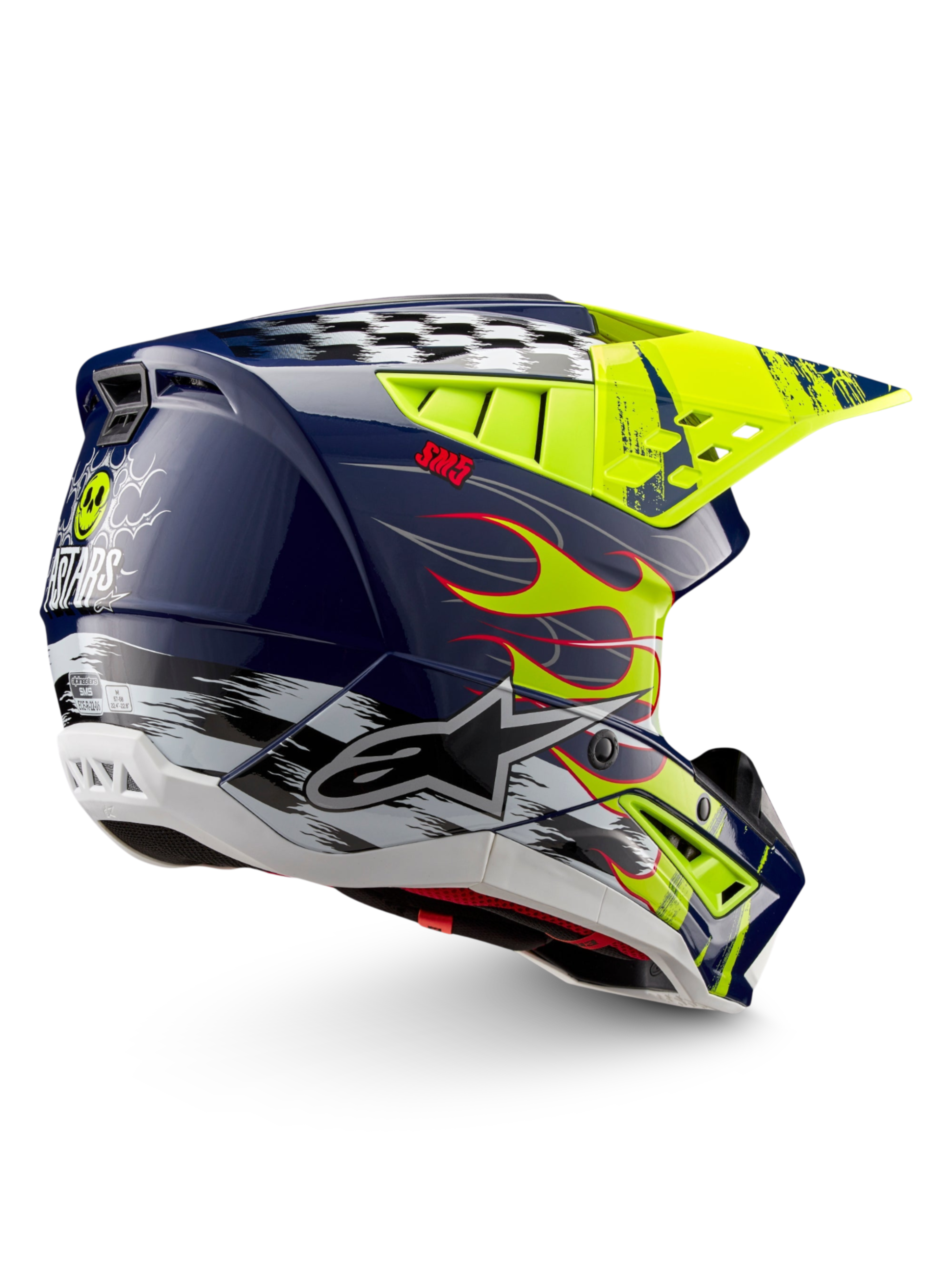 Alpinestars casco S-M5 Rash ECE 22.06, casco da motocross off-road, notte marina e giallo fluo lucido, certificato ECE 22.06.