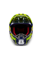 Alpinestars Casco S-M5 Rash ECE 22.06, casco da motocross off-road, notte marina e giallo fluo, vista frontale con imbottitura rossa, certificato ECE 22.06