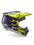 Alpinestars Casco S-M5 Rash ECE 22.06, casco da motocross blu notte e giallo fluo lucido con fiamme, protezione fuoristrada.