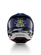 Alpinestars Casco S-M5 Rash ECE 22.06, casco da motocross blu notte e giallo fluo con grafica teschio posteriore