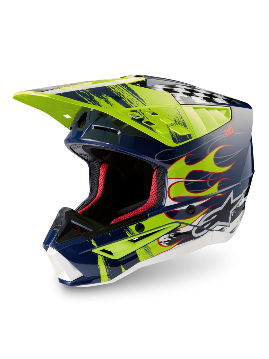 Alpinestars Casco S-M5 Rash ECE 22.06, casco da motocross blu notte marina e giallo fluo lucido, protezione off-road certificata.