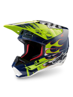 Alpinestars Casco S-M5 Rash ECE 22.06, casco da motocross blu notte marina e giallo fluo lucido, protezione off-road certificata.