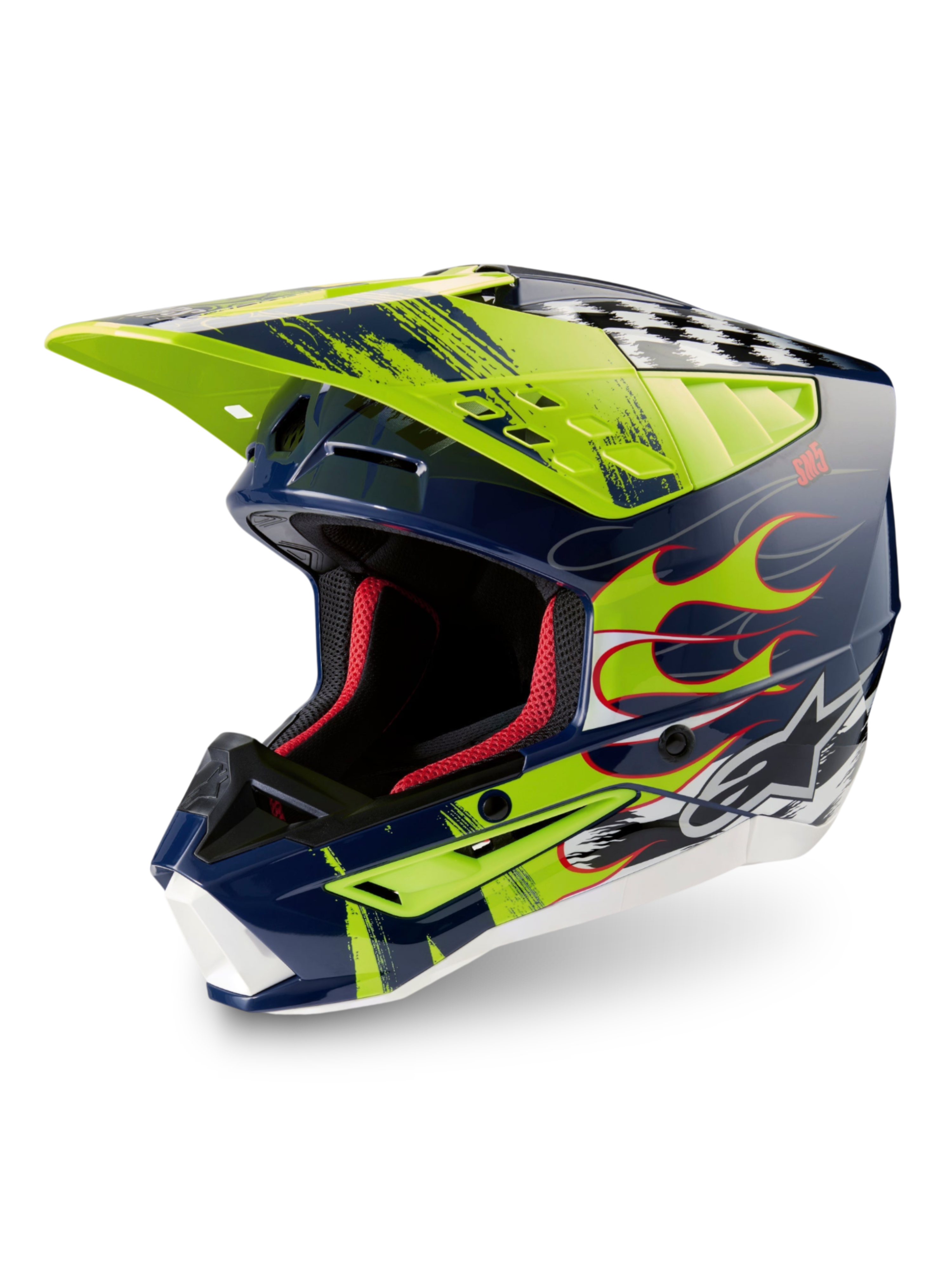 Alpinestars Casco S-M5 Rash ECE 22.06, casco da motocross blu notte marina e giallo fluo lucido, protezione off-road certificata.