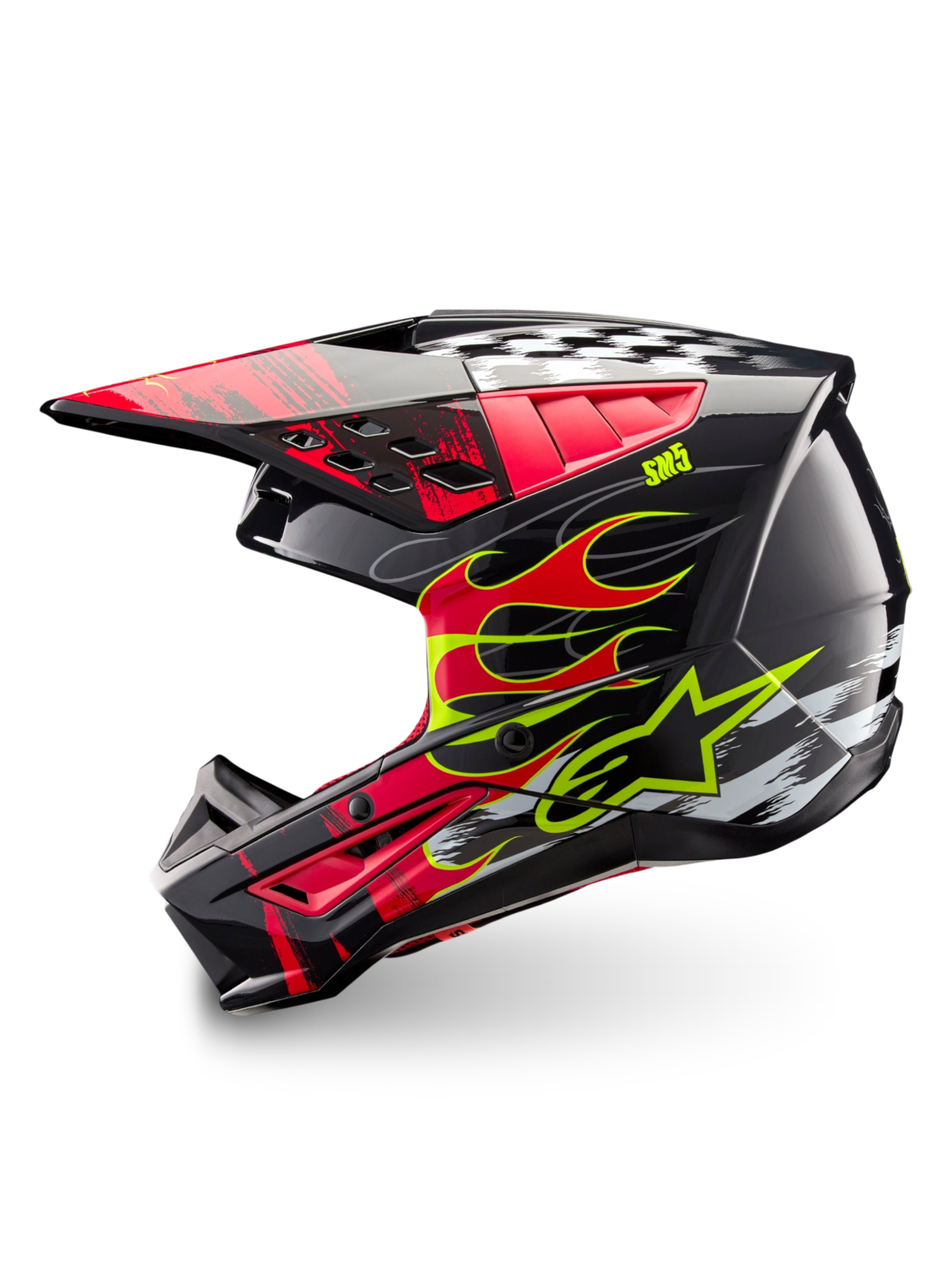 Alpinestars casco S-M5 Rash ECE 22.06, casco da motocross off-road, grigio scuro e rosso brillante, calotta termoplastica