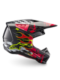 Alpinestars Casco S-M5 Rash ECE 22.06, casco da motocross unisex, grigio scuro e rosso brillante lucido, grafiche a fiamme e calotta leggera.