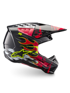 Alpinestars Casco S-M5 Rash ECE 22.06, casco da motocross unisex, grigio scuro e rosso brillante lucido, grafiche a fiamme e calotta leggera.