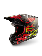 Alpinestars Casco S-M5 Rash ECE 22.06, casco motocross grigio scuro e rosso lucido con fiamme, certificato ECE