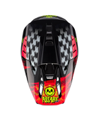 Alpinestars casco S-M5 Rash ECE 22.06, casco da motocross grigio scuro e rosso brillante, vista dall'alto con grafica teschio.