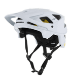 Alpinestars Vector Tech Solid Helmet, casco da mountain bike MTB, bianco opaco e lucido, con design angolare, prese d'aria multiple, cinturini sottogola neri regolabili, imbottitura interna Mips gialla e visiera anteriore regolabile
