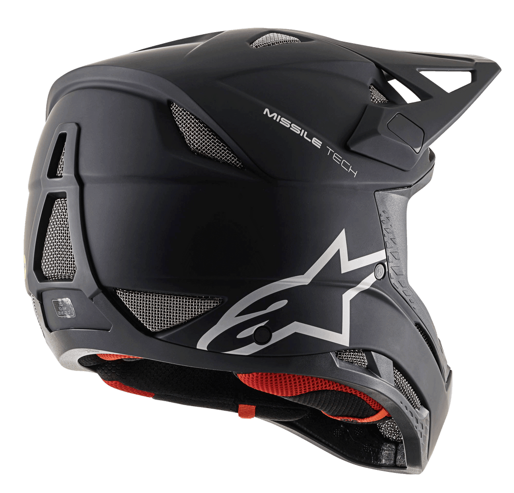 Casco Missile Tech Solid, integrale nero opaco da MTB downhill con prese d'aria in rete e logo Alpinestars.