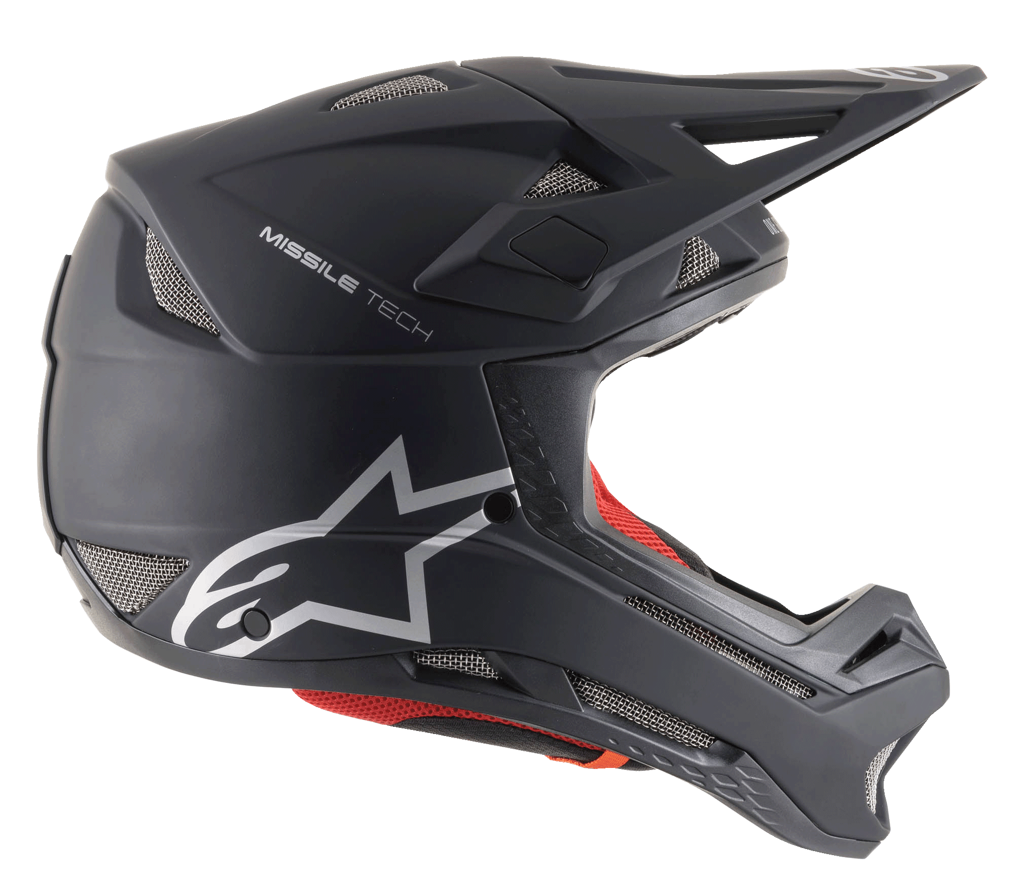 Casco integrale Alpinestars Missile Tech Solid nero opaco per MTB downhill con prese d'aria e logo argento.