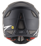Casco Alpinestars Missile Tech Solid nero opaco, vista posteriore con prese d'aria e logo MIPS per discesa MTB.