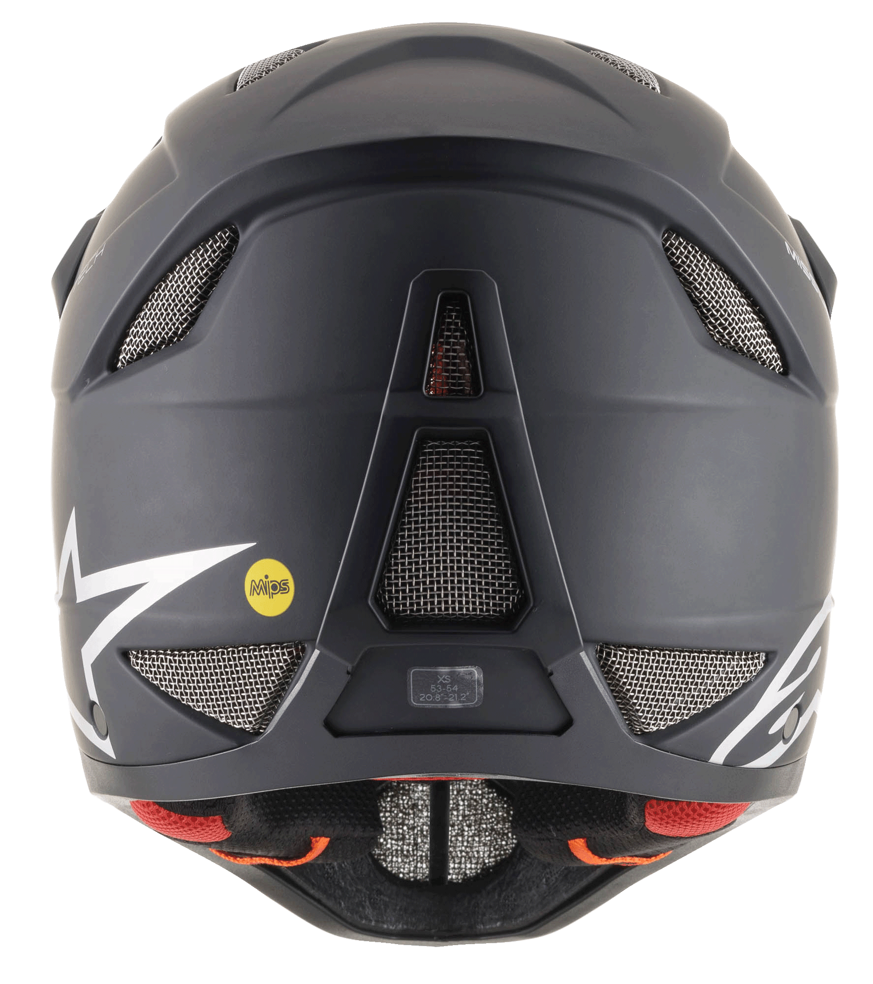 Casco Alpinestars Missile Tech Solid nero opaco, vista posteriore con prese d'aria e logo MIPS per discesa MTB.