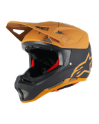 Alpinestars Missile Tech Racer Helmet, casco integrale da MTB, nero e oro scuro opaco, finitura opaca con logo a stella dorata, imbottitura interna rossa, prese d'aria a rete argentata per la ventilazione, visiera angolare, equipaggiamento protettivo per mountain bike downhill