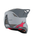 Alpinestars Casco Missile Tech Racer, casco integrale da MTB, grigio chiaro e grigio scuro opaco con logo a stella rosso, vista laterale-posteriore con rete di ventilazione e profilo aerodinamico, protezione per downhill