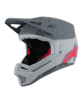 Casco Alpinestars Missile Tech Racer, casco integrale da MTB, grigio chiaro e grigio scuro opaco con logo Astars rosa, visiera aerodinamica, molteplici prese d'aria con mesh, imbottitura interna nera e rossa, attrezzatura per mountain bike downhill