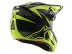 Casco integrale Alpinestars Missile Tech-Air, nero e giallo fluo lucido, vista posteriore di tre quarti con ampie porte di ventilazione in mesh, marchio ASTARS e fodera interna rossa, progettato per prestazioni MTB downhill