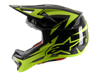 Alpinestars Casco Integrale Missile Tech-Air, casco integrale MTB, nero e giallo fluo lucido, vista di profilo con grande logo a stella giallo, prese d'aria in rete e visiera aerodinamica per downhill mountain bike
