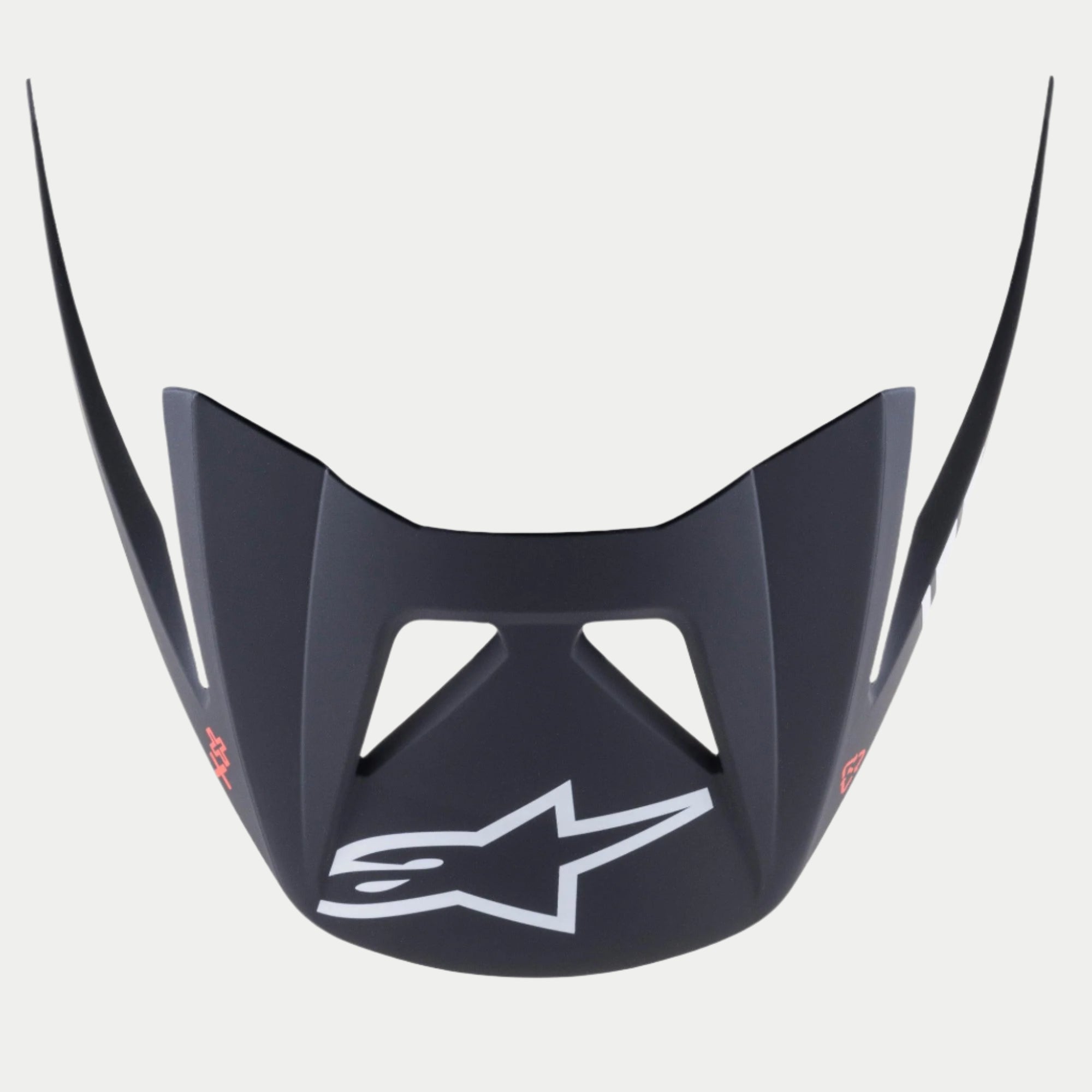 Alpinestars Visor Vector Tech A1, visiera di ricambio per casco MTB, finitura nero e grigio chiaro opaco, logo Astars bianco prominente sul davanti, design angolare a scatto con aperture di ventilazione