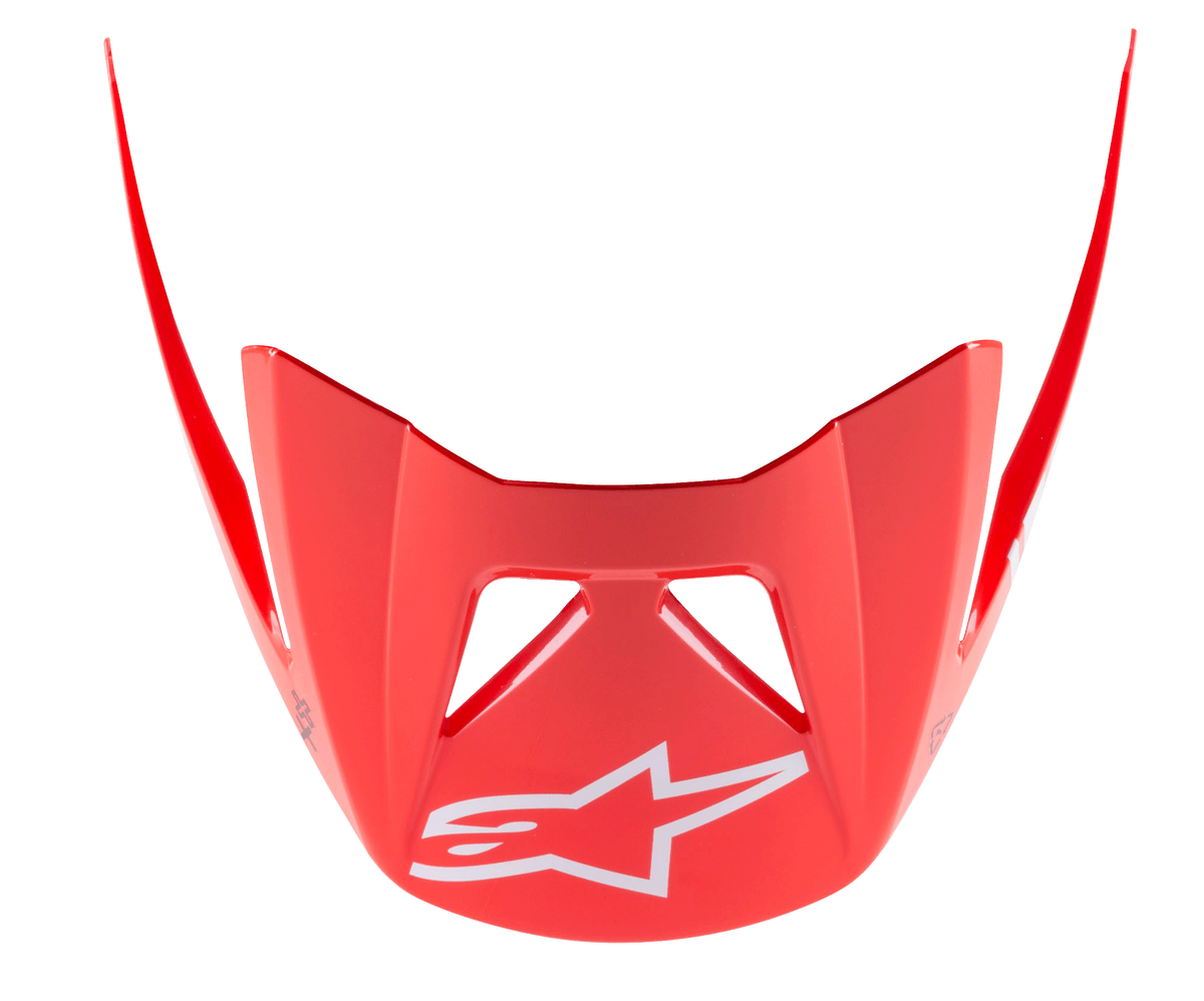 Alpinestars Visor Vector Tech A2, visiera per casco MTB, rosso acceso con logo a stella bianco, design aerodinamico con estensioni angolari, finitura lucida per mountain bike