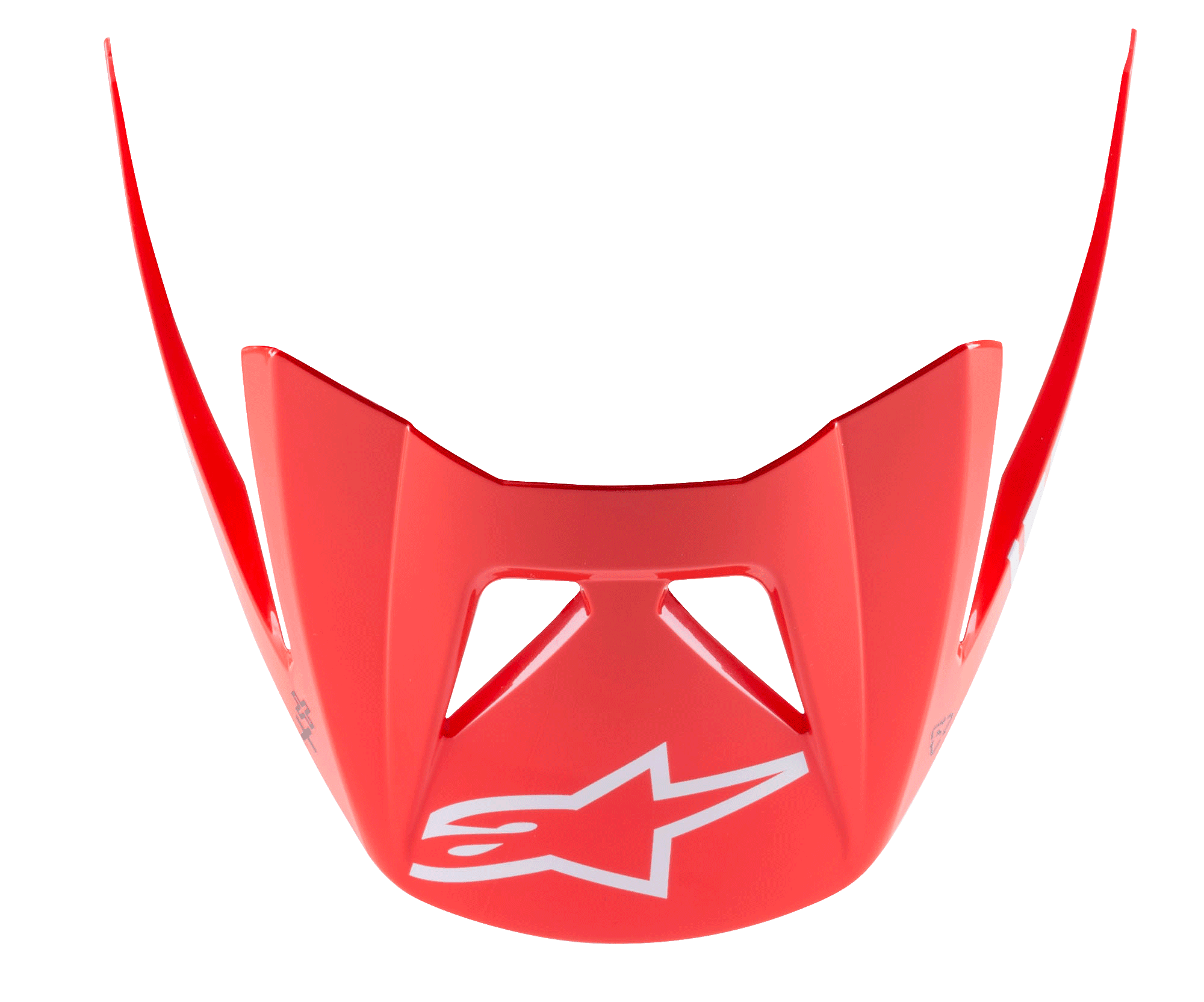 Alpinestars Visor Vector Tech A2, visiera per casco MTB, rosso acceso con logo a stella bianco, design aerodinamico con estensioni angolari, finitura lucida per mountain bike
