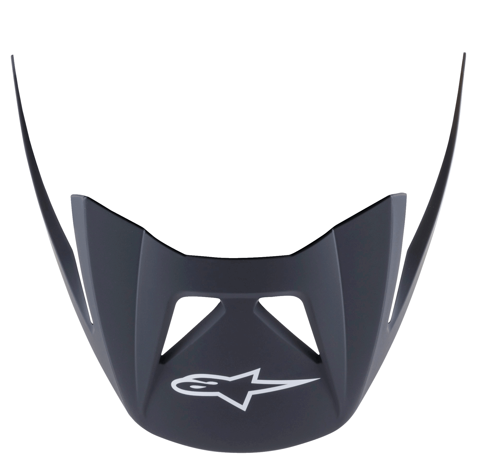 Alpinestars Visiera Vector Pro A2, visiera di ricambio per casco MTB, nero opaco Ebony, con logo Astars bianco frontale, forma aerodinamica angolare con aperture di ventilazione, finitura in plastica opaca