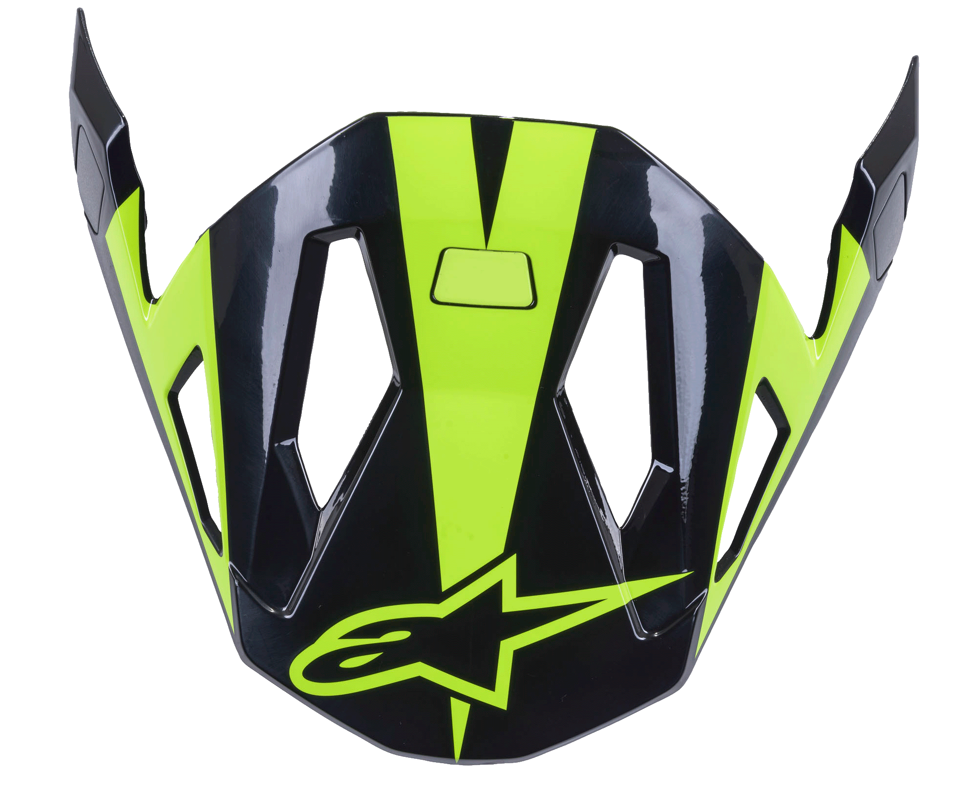 Alpinestars Missile Visor, accessorio per casco MTB, nero e giallo fluo lucido, design aerodinamico con tagli per il flusso d'aria, finitura lucida con logo a stella giallo neon