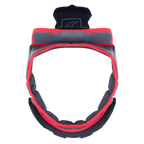 Alpinestars Supertech R10 Crown Pad, imbottitura interna di ricambio per casco grigia, forma circolare con profili rossi e tessuto grigio, componenti di fissaggio in plastica nera con logo Alpinestars, progettata per il comfort e la personalizzazione della calzata