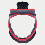 Alpinestars Supertech R10 Crown Pad, imbottitura interna di ricambio per casco, morbido tessuto grigio con bordi rossi e linguette di fissaggio nere, design circolare per caschi S-R10, con logo a stella ricamato sulla linguetta superiore