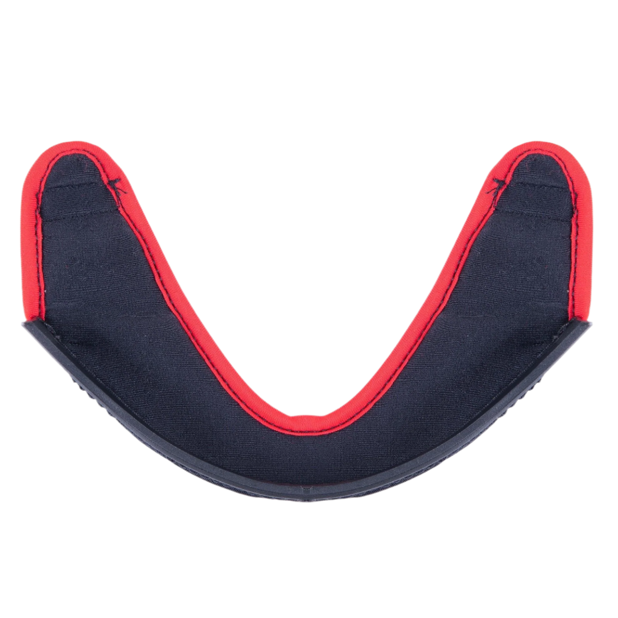 Alpinestars Supertech R10 Chin Curtain, accessorio per casco, tessuto grigio scuro con un evidente bordo cucito rosso e un bordo curvo in plastica nera, ricambio ufficiale per caschi S-R10