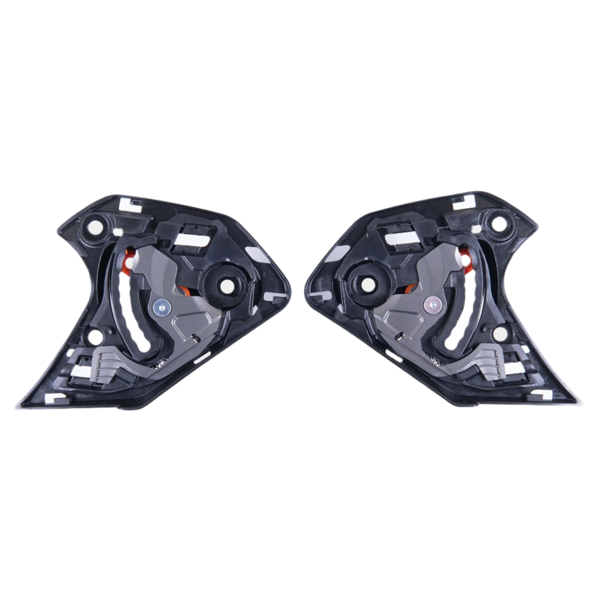 Alpinestars Supertech R10 Shield Mechanism, coppia di meccanismi di ricambio neri per visiera, componenti destro e sinistro con perni meccanici e punti di montaggio per caschi da moto S-R10