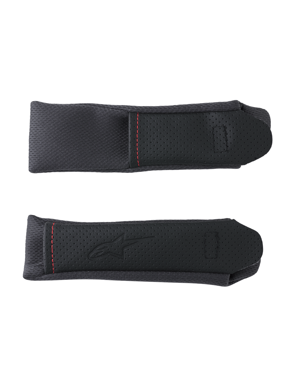 Alpinestars S-R7 copri cinturino, accessori di ricambio per casco moto, nero e grigio, con pannelli traforati e cuciture a contrasto rosse.