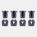 Alpinestars Supertech R10 Connector Set For Spoiler, accessorio per casco, nero, set di otto connettori di ricambio in plastica, disposti su due file che mostrano i profili laterali e dall'alto, parte di ricambio ufficiale Alpinestars per caschi S-R10