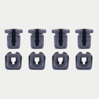 Alpinestars Supertech R10 Connector Set For Spoiler, accessorio per casco, nero, set di otto connettori di ricambio in plastica, disposti su due file che mostrano i profili laterali e dall'alto, parte di ricambio ufficiale Alpinestars per caschi S-R10