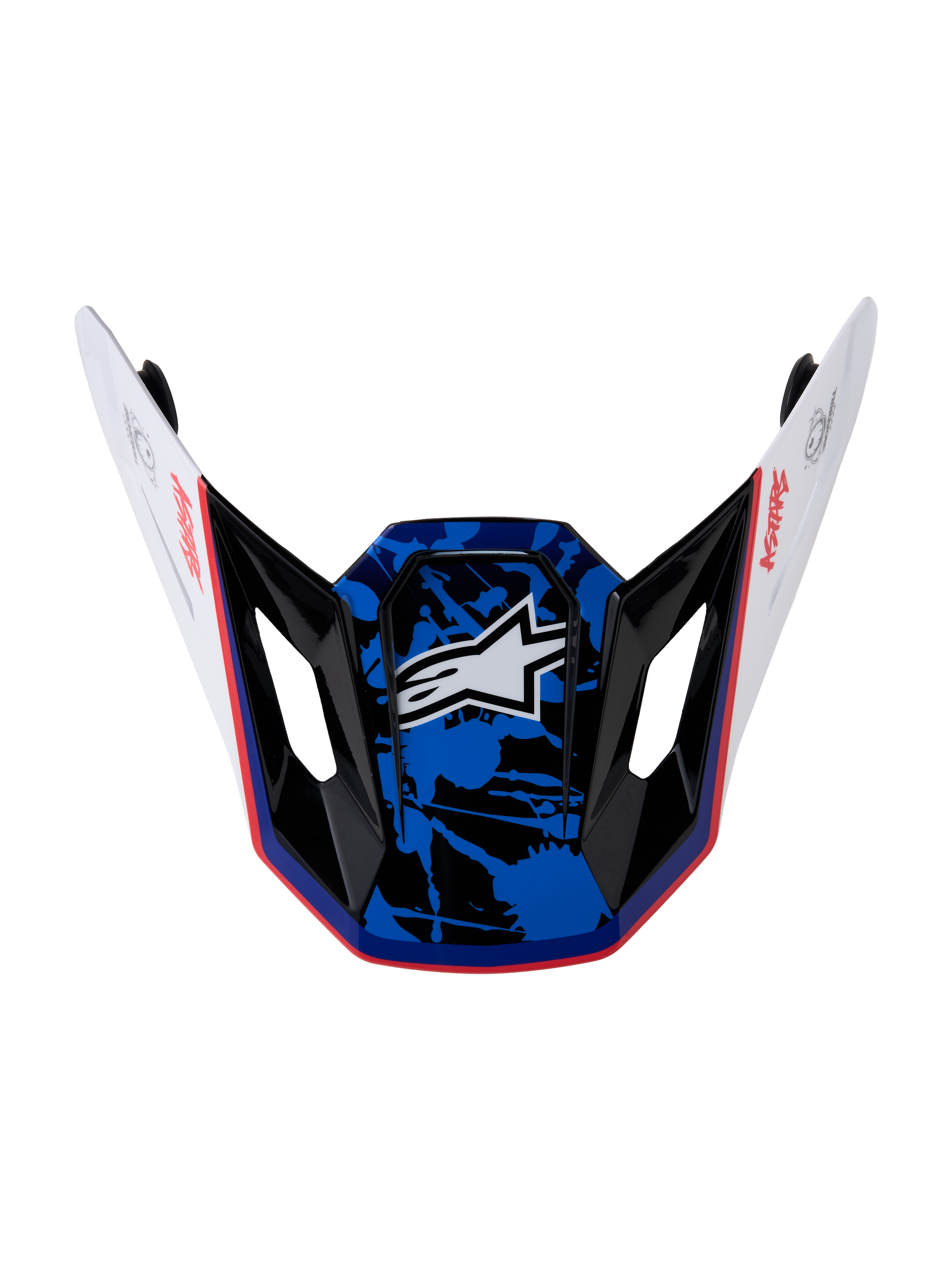 Alpinestars Visiera S-M7 Blaster, visiera di ricambio per casco motocross, bianco, blu e rosso lucido, grafica splatter, accessorio per equipaggiamento off-road