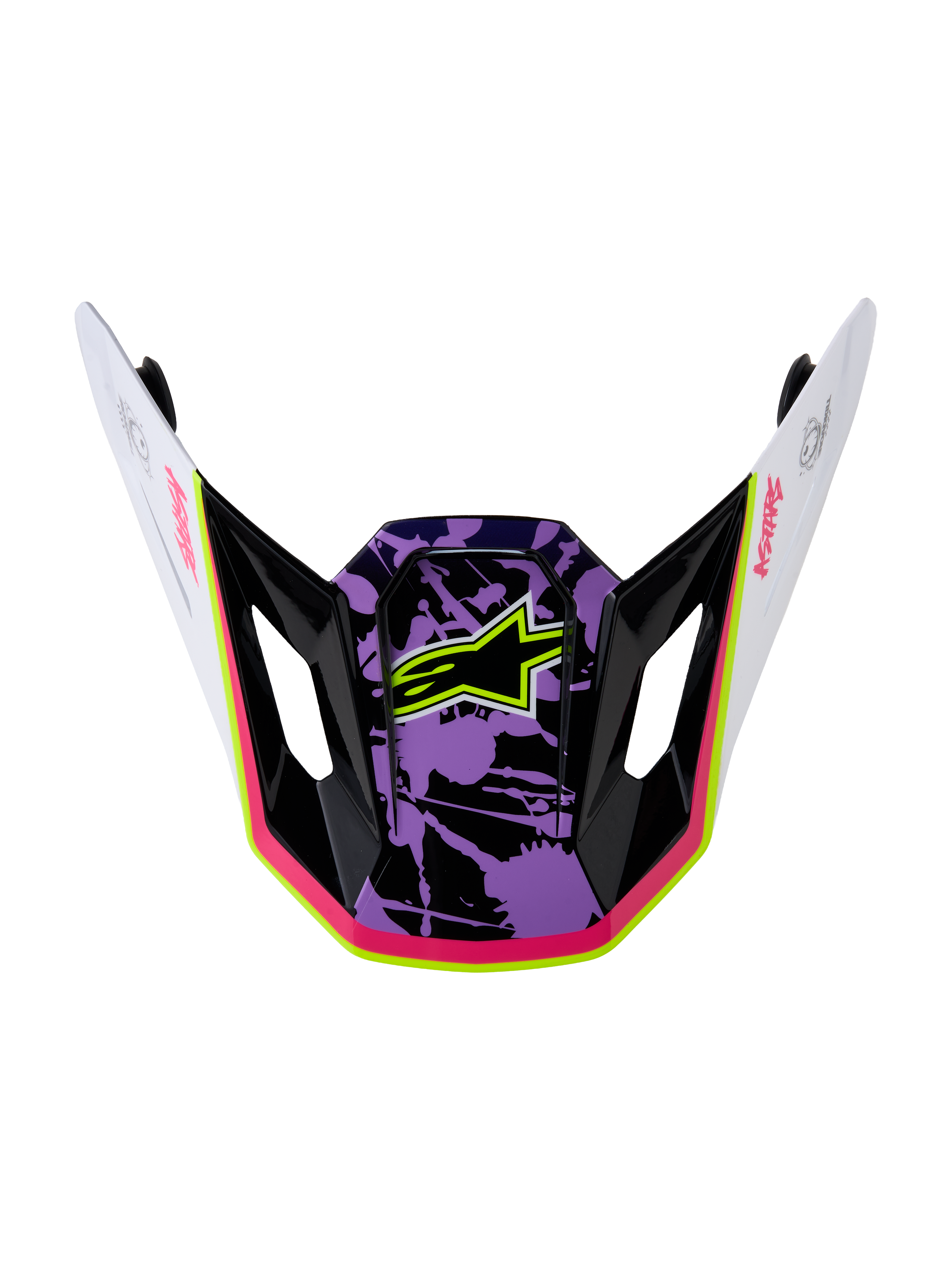 Alpinestars Visiera S-M7 Blaster, visiera di ricambio per casco motocross MX, viola, rosa e bianca lucida, logo a stella.
