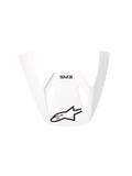 Visiera Alpinestars S-M3 Solid ECE06, frontino di ricambio bianco lucido per caschi da motocross, con marchio SM3 nero e logo Alpinestars a stella, design angolare e aerodinamico per prestazioni off-road